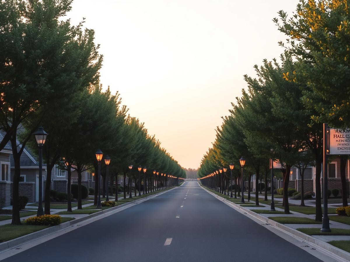 Calle residencial urbanizada con arborización